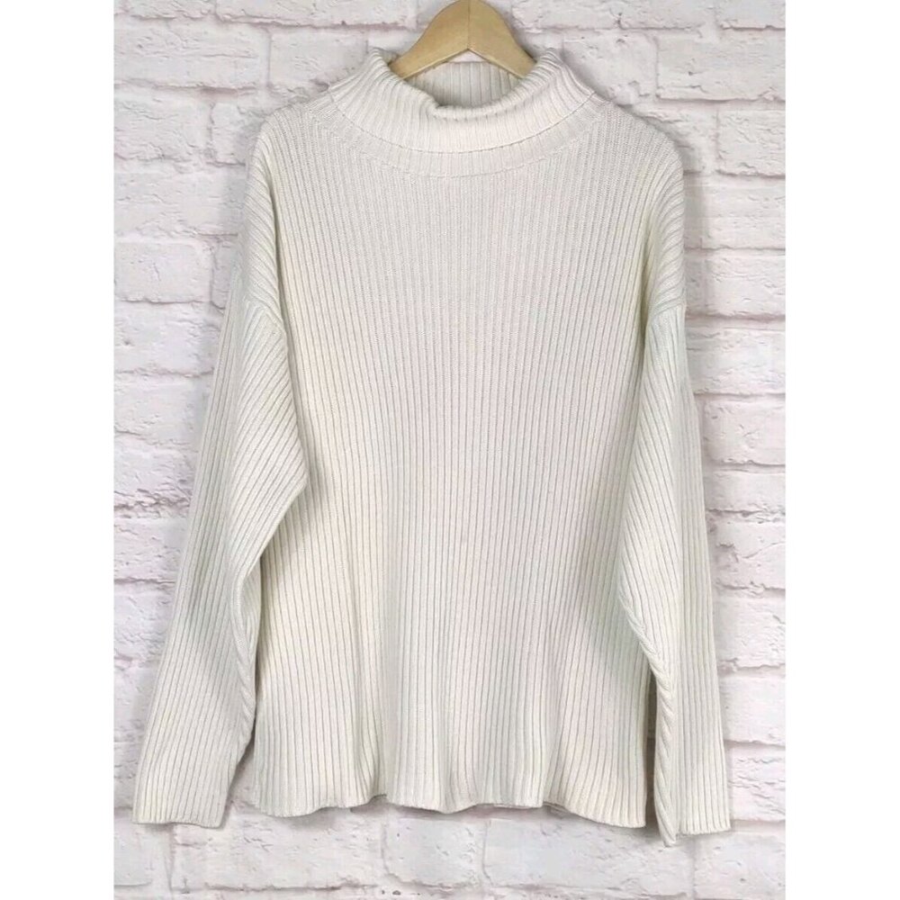 Vintage American Creations  Cable Knit Sweater Womens Mock Neck Cream USA